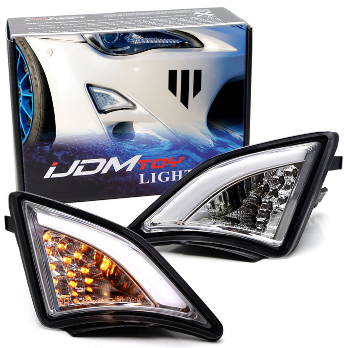 Clear or Smoked Lens Full LED Front Turn Signal Light Assy For 2013-16 Scion FR-S, Xenon White LED Stripe For DRL & Full Amber LED Blinker