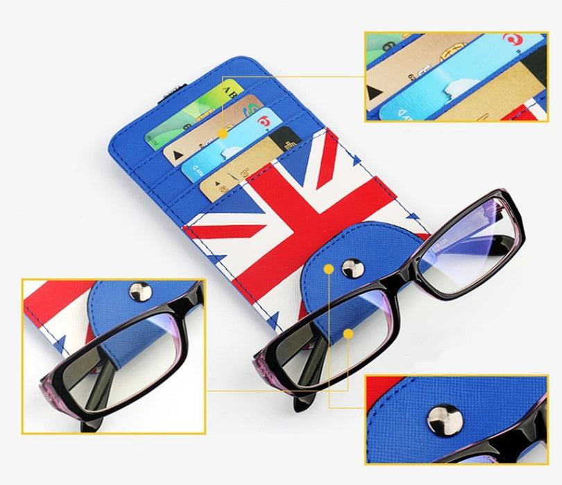 Black/Grey Union Jack UK Flag Style Sun Visor Organizer Holder For Credit Cards