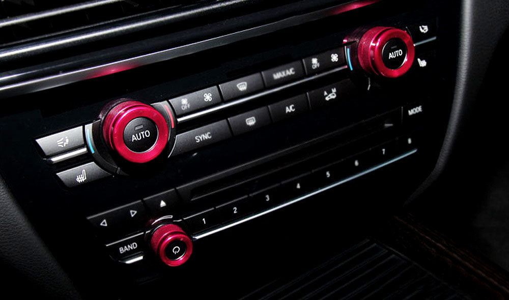 thumbnail image 2 of IJDMTOY Red AC Climate Control & Radio Knob Ring Covers For BMW 1 2 3 3GT 4 Series (3pcs) 2 of 6