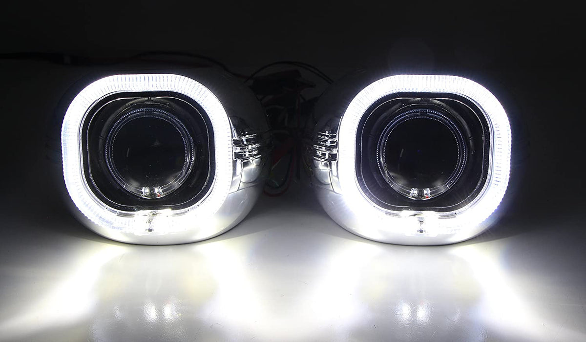 Square Shape White LED Halo Ring Angel Eye Shrouds For 3" H1 Headlamp Projectors