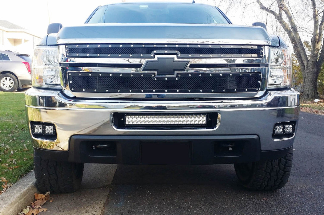Lower Bumper 20" 120W LED Light Bar Kit For 2011-14 Chevy Silverado 2500HD 3500HD, Includes (1) Amber LED Strobe LED Lightbar, Lower Bumper Grille Mount Brackets & Relay Wiring On/Off Switch-iJDMTOY