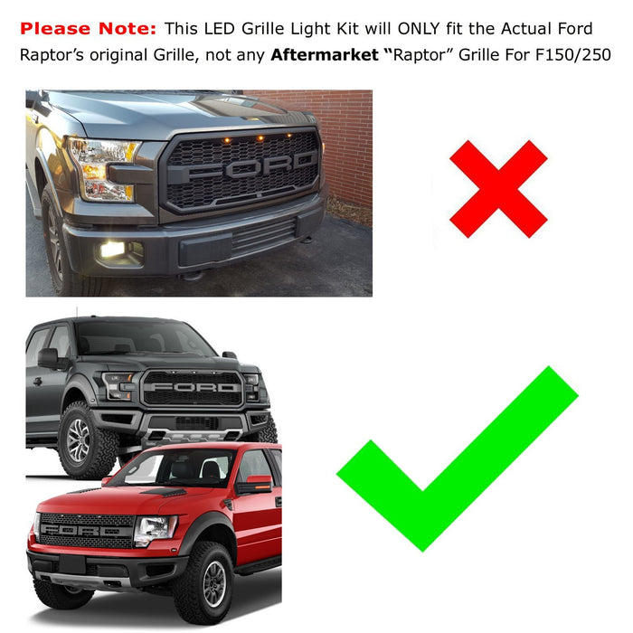 Clear Lens 60-SMD LED Front Grille Running Lights and Front Fender Flare Side Marker Lights For 2010-2014 Ford Raptor, Xenon White-iJDMTOY