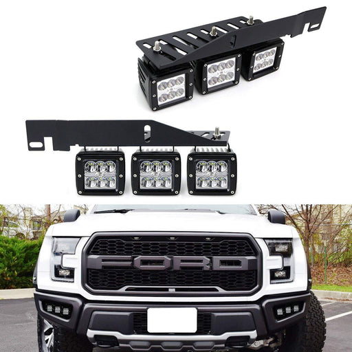 Mega Triple-Light 144W LED Fog Lights w/Mount Bracket/Wiring For 17-20 Raptor