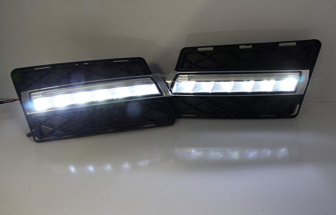 Xenon White LED Daytime Running Lights For 2009-12 Mercedes X204 GLK Class, (2) OEM Fit DRL Assy Each Powered by 6 Pieces High Power Osram LED Lights-iJDMTOY