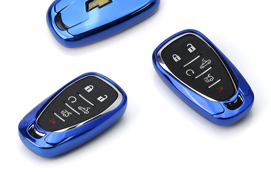 Glossy Blue Smart Key Fob Shell For Chevy Camaro Malibu Cruze Spark Volt Bolt