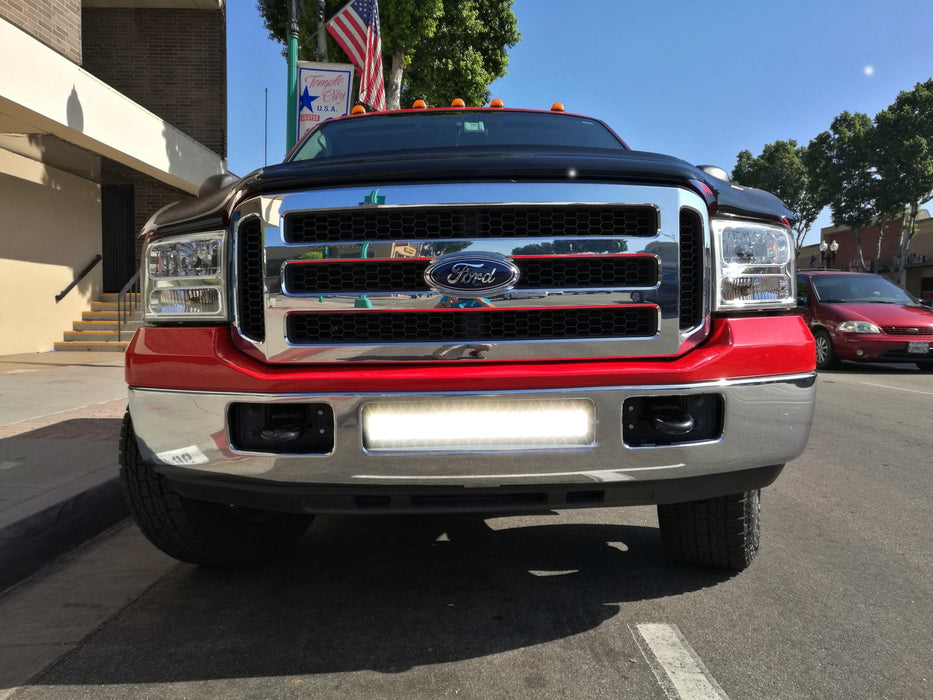 Lower Grille 20" LED Light Bar Kit For 1999-2007 Ford F250 F350 Super Duty, Includes (1) 120W High Power LED Lightbar, Lower Bumper Opening Mounting Brackets & On/Off Switch Wiring Kit-iJDMTOY