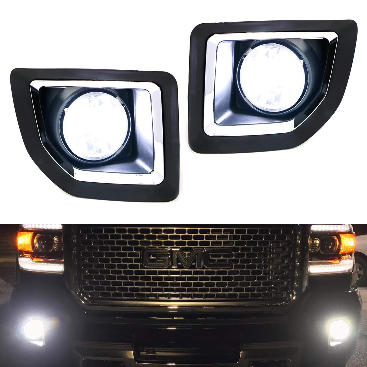 15-19 GMC Sierra 2500HD Clear Lens LED Fog Lights w/Bezel Cover