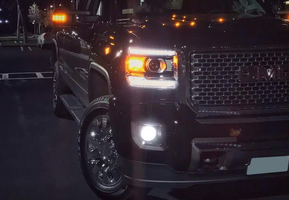 15-19 GMC Sierra 2500HD Clear Lens LED Fog Lights w/Bezel Cover Wiring