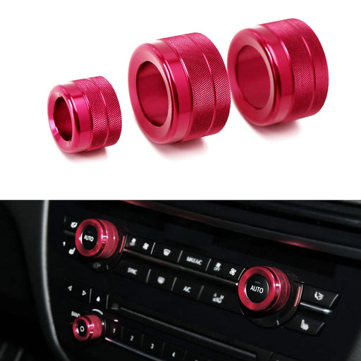 Red AC Climate Control Radio Volume Knob Ring Covers For BMW X5 X6 F15 F16