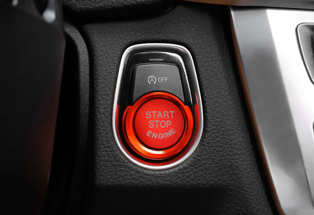 Red Aluminum Keyless Engine Push Start Button w/Surrounding Ring Trim For BMW
