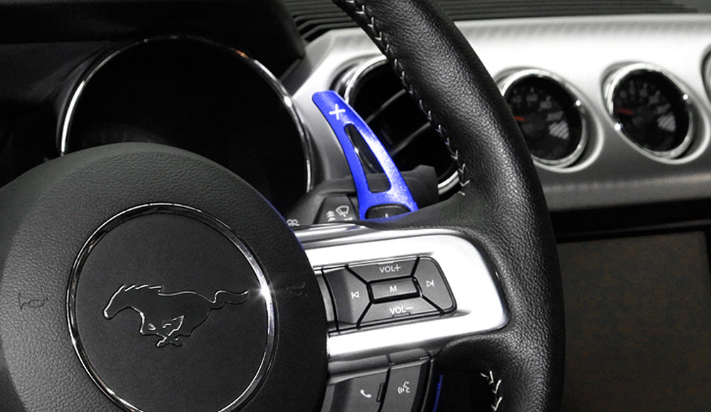 Blue Aluminum Steering Wheel Paddle Shifter Extensions For 2015-23 Ford Mustang