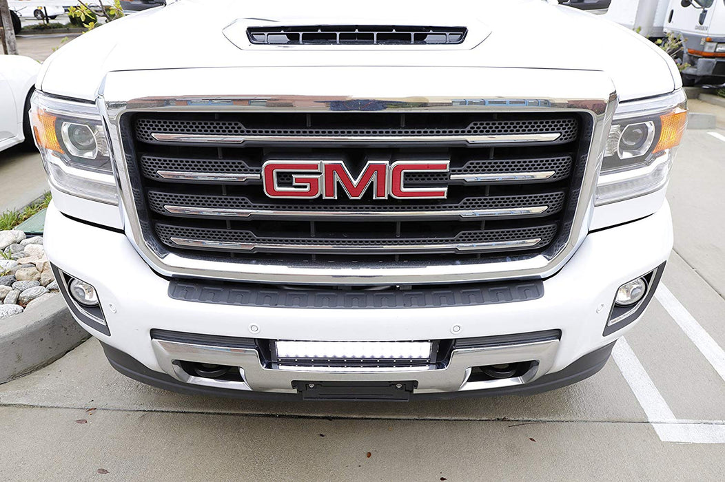 Lower Grille Mount LED Light Bar Kit For 2015-up GMC Sierra 2500 3500 HD, Includes (1) 96W High Power LED Lightbar, Lower Bumper Opening Mounting Brackets & On/Off Switch Wiring Kit-iJDMTOY