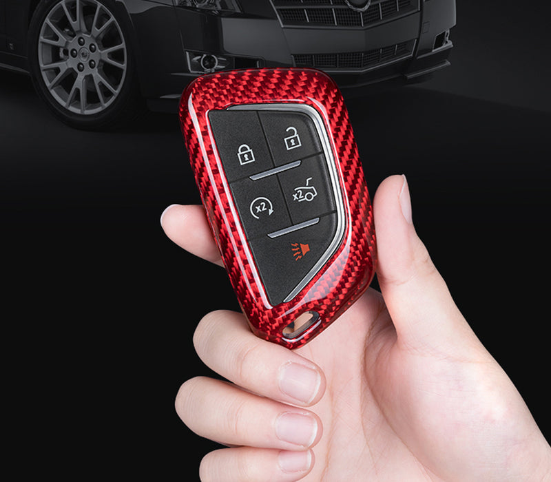 Real Red Carbon Fiber Smart Key Fob Cover For 20-up Cadillac ATS CT4 CT5 CT6 XT4