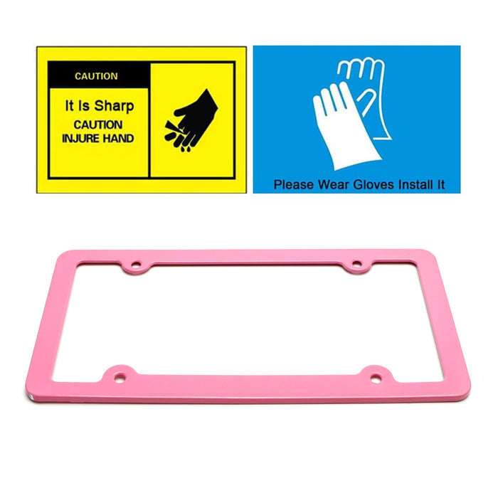 2pc Premium Pink Slim 2-Hole License Plate Frame with Screws/Fasteners and Caps