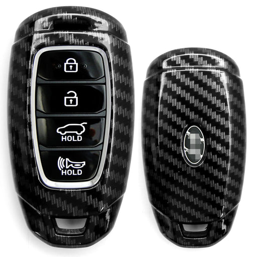 Black Carbon Fiber Hard Shell Key Fob Cover For Hyundai Kona Veloster Elantra GT