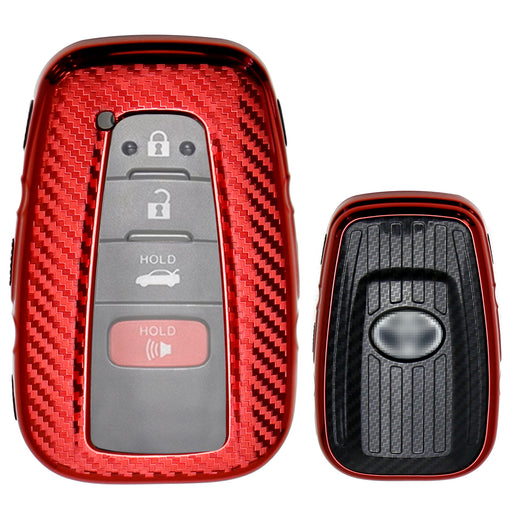 Red w/Carbon Fiber TPU Key Fob Protective Case For 17/18-up Toyota Camry Prius..