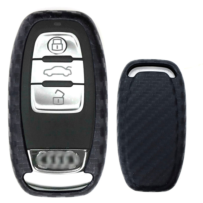 Carbon Fiber Finish Soft Silicone Key Fob Cover Case For Audi A3 A4 A5 A6 A7 A8 Q3 Q5 Q7 TT, etc Gen1 Smart Key