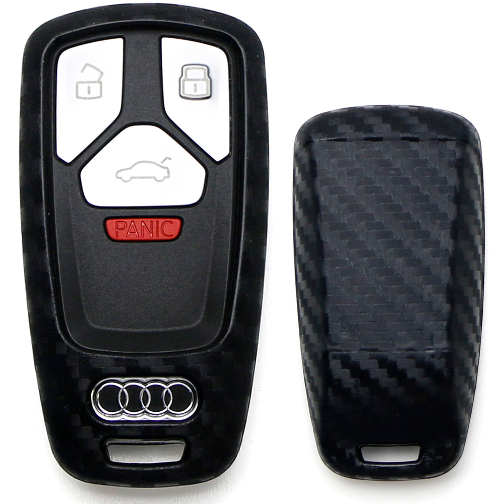 Carbon Fiber Finish Soft Silicone Key Fob Cover For 2017-up Audi A4 A5 Q7 TT Smart Key (Black Twill Weave Pattern)