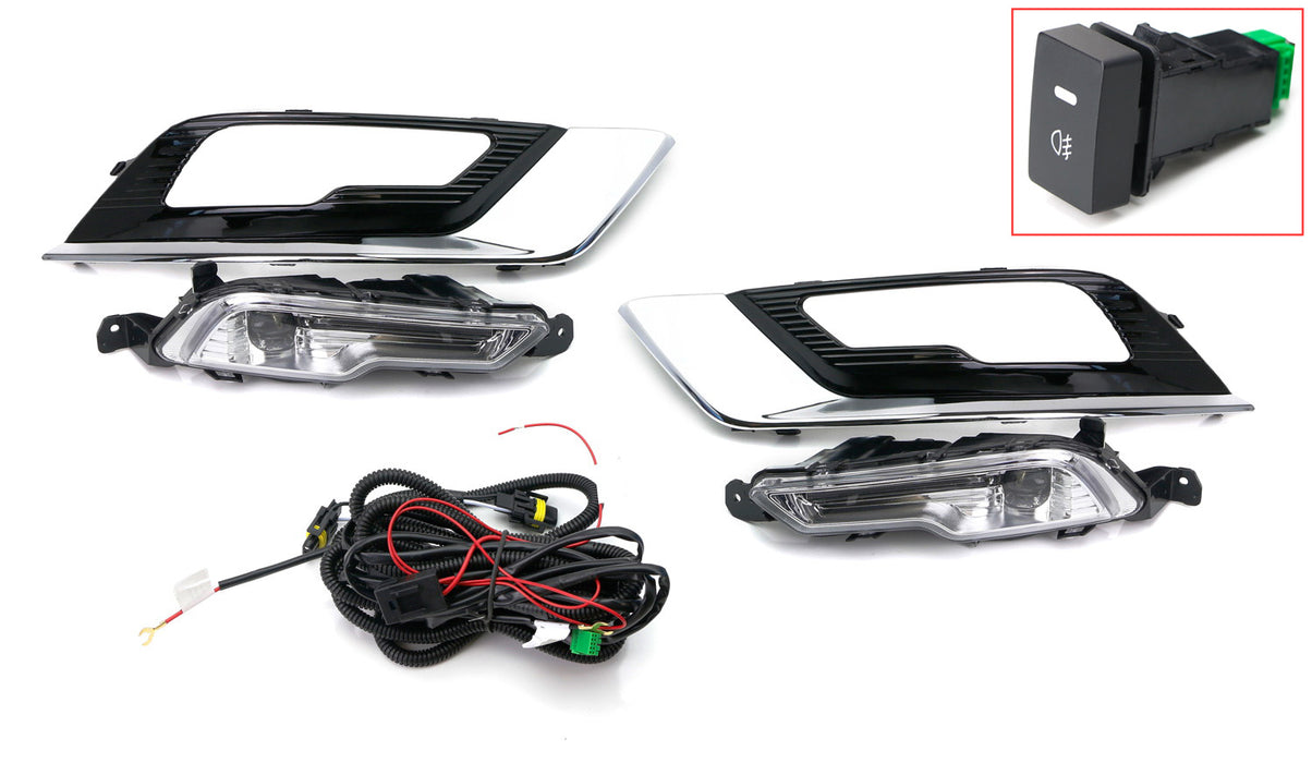 LED Fog/Driving Lamp Kit For 2017-up Ford Fusion, OEM-Spec High Power LH RH LED Assembly w/ Foglamp Bezel Covers & On/Off Switch Wiring Kit