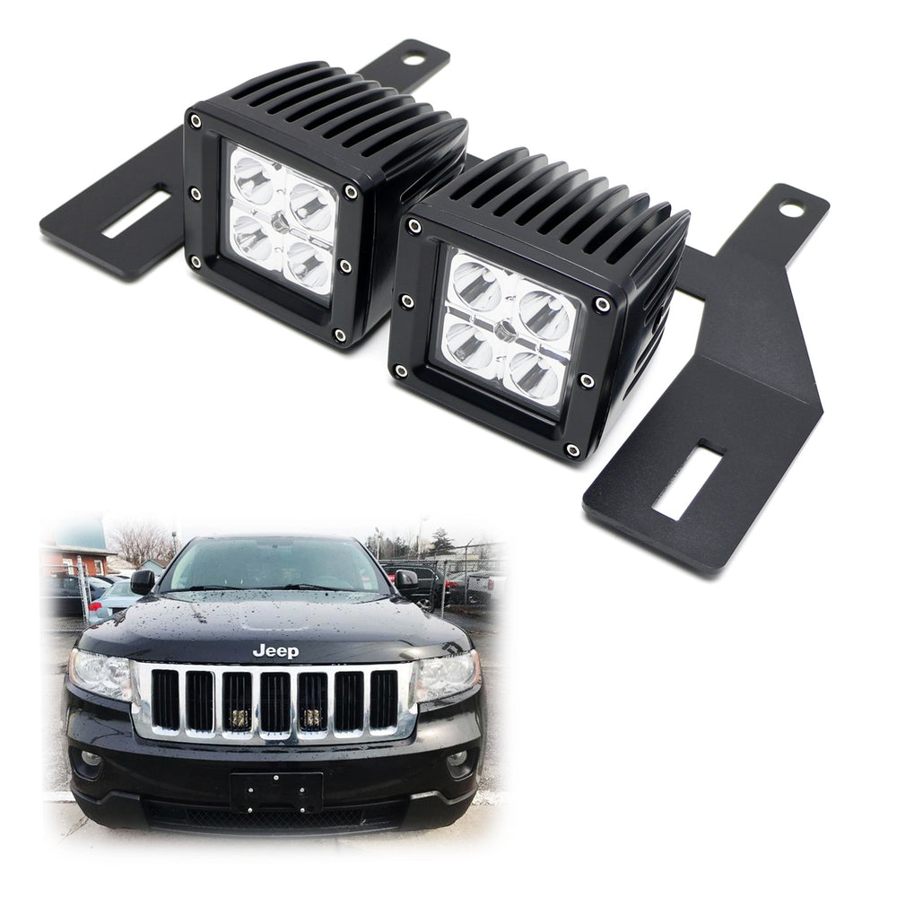 Behind Grille Mount LED Pod Light Kit w/Brackets, Wiring For Jeep Grand Cherokee