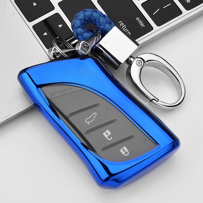 Blue TPU Cover w/ Button Cover Panel For Lexus UX ES LS LC IS Gen3 Smart Key Fob