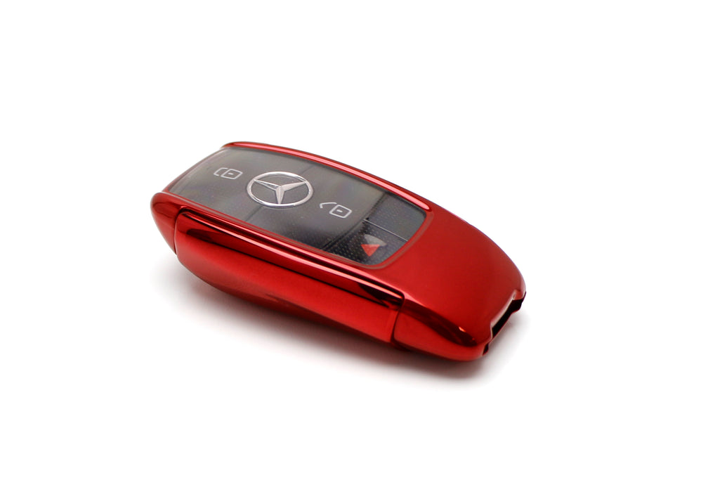 Red TPU Key Fob Cover w/ Button Cover For Mercedes E S G A C CLA CLS GLB Class