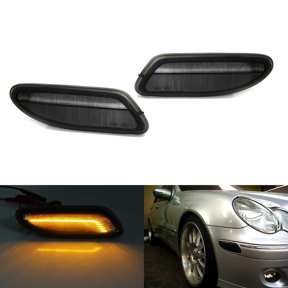 Smoked Lens Amber LED Front Sidemarker Lamps For 2001-2007 Mercedes W203 C-Class Sedan