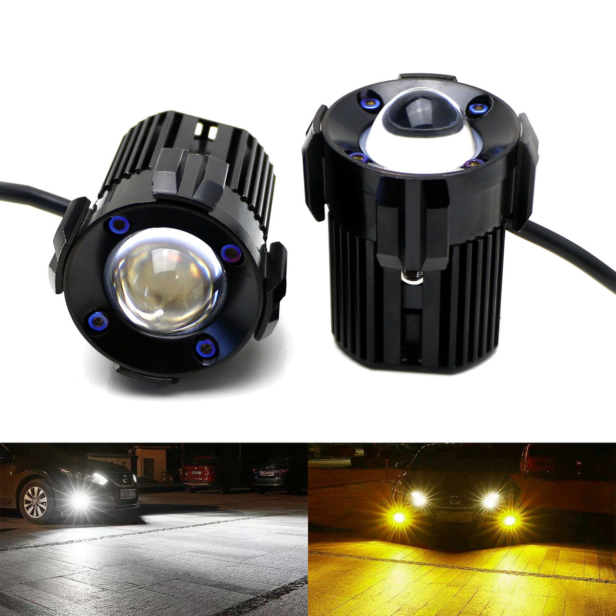 1-Inch White/Yellow Dual Color 20W Mini LED Projector Lens Driving Fog Light  Kit — iJDMTOY.com