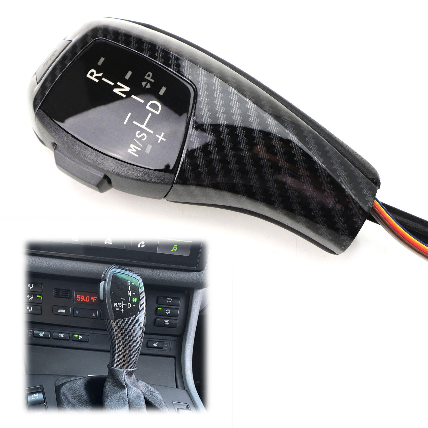 F30 Style Carbon LED Illuminated Shift Knob Selector For BMW E46 E60 3