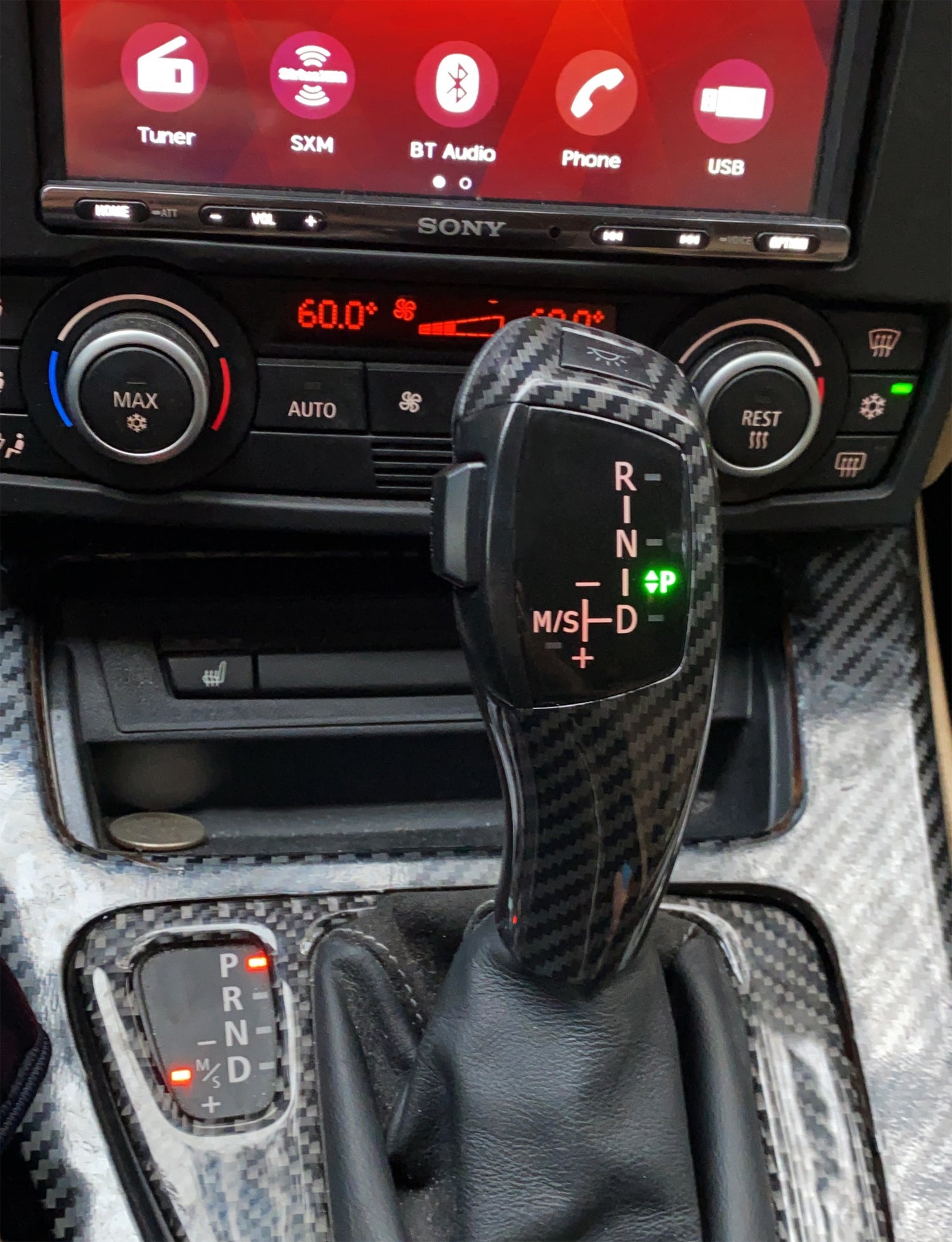 F30 Style Carbon LED Illuminated Shift Knob Selector For BMW E46 E60 3