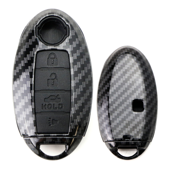 Carbon Fiber Finish Smart Key Fob Shell w/ Black Silicone Button Skin For Nissan Armada Rogue Murano Pathfinder Sentra Leaf Titan (4-Button only)