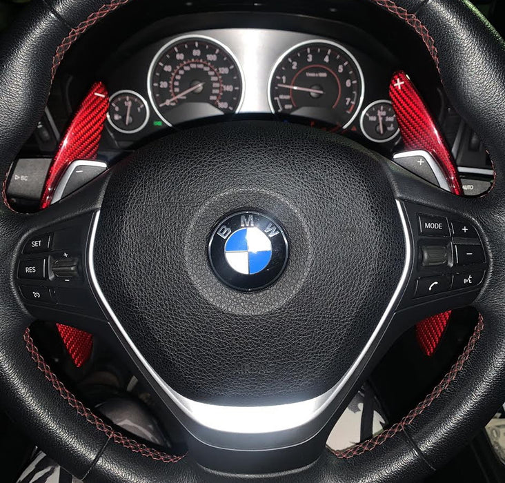 Red Carbon Steering Wheel Paddle Shifter Extension For BMW 2 3 4 X1 X3 X4 X5 X6