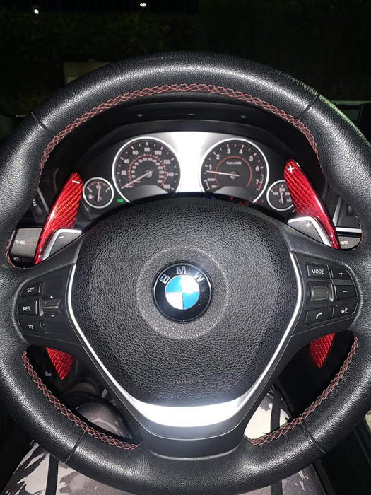 Red Carbon Steering Wheel Paddle Shifter Extension For BMW 2 3 4 X1 X3 X4 X5 X6