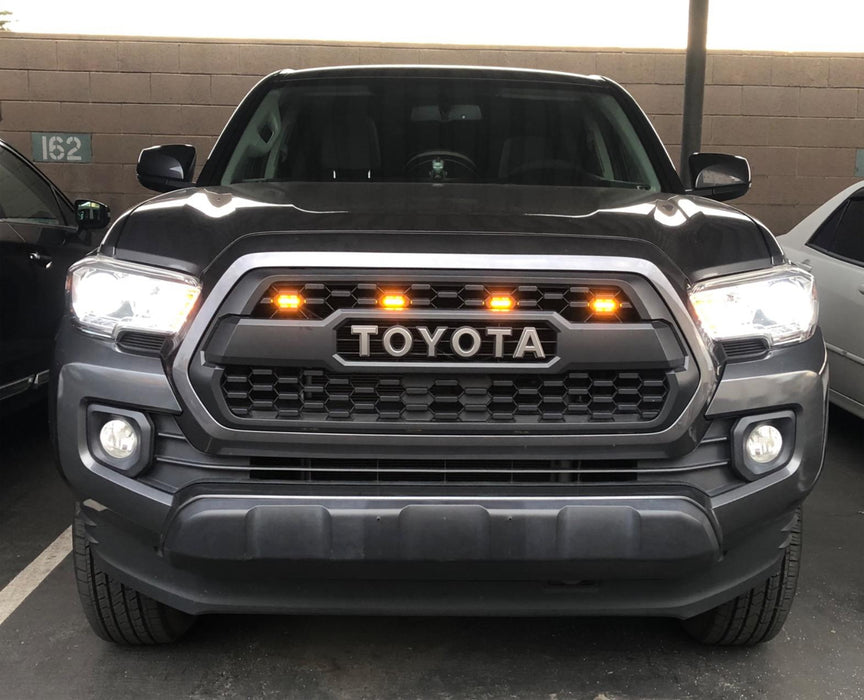 4pc Set Front Grille Lighting Kit For 2016-2023 Toyota Tacoma w/ TRD Pro Grill ONLY, Includes 2500K Amber or 6000K White LED Light Assy & Wiring Harness