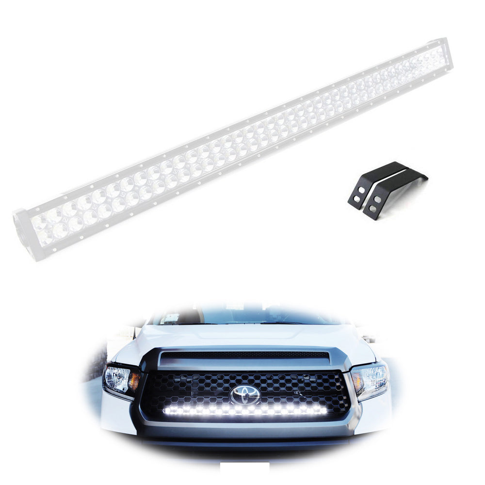 Steel Constructed No Drill/Cut, No Modification Required Behind Grille Mounting Brackets/Hardwares For 2014-2021 Toyota Tundra 40-Inch LED Light Bar