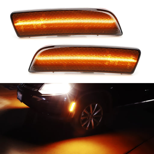 Smoked Lens Amber Full LED Front Side Marker Lights For 09-17 Volkswagen Tiguan