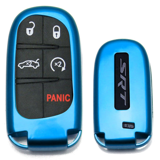 Exact Fit Glossy Metallic Blue Smart KeyFob Shell Cover For Jeep Dodge Chrysler