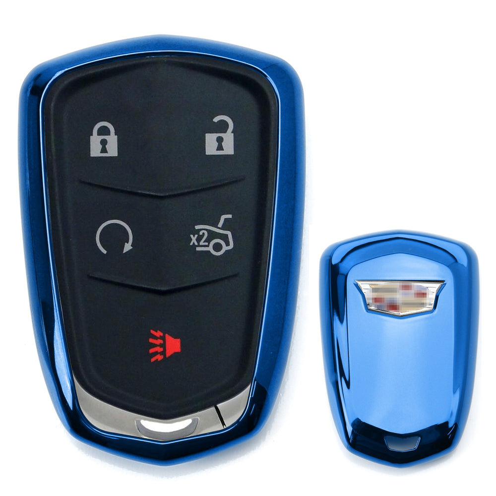 Chrome Blue TPU Key Fob Case compatible with Cadillac ATS