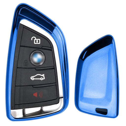 Gloss Blue TPU Key Fob Case For BMW X1 X4 X5 X6 5 & 7 Series Knife Shape Key