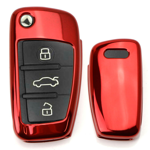 Chrome Red TPU Key Fob Case For Audi A3 S3 A4 S4 A6 Q5 Q7 TT Folding Blade Key