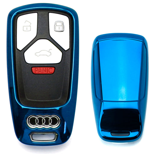 Chrome Blue TPU Key Fob Case For 2017-up Audi A4 A5 Q7, 2016-up TT Smart Key
