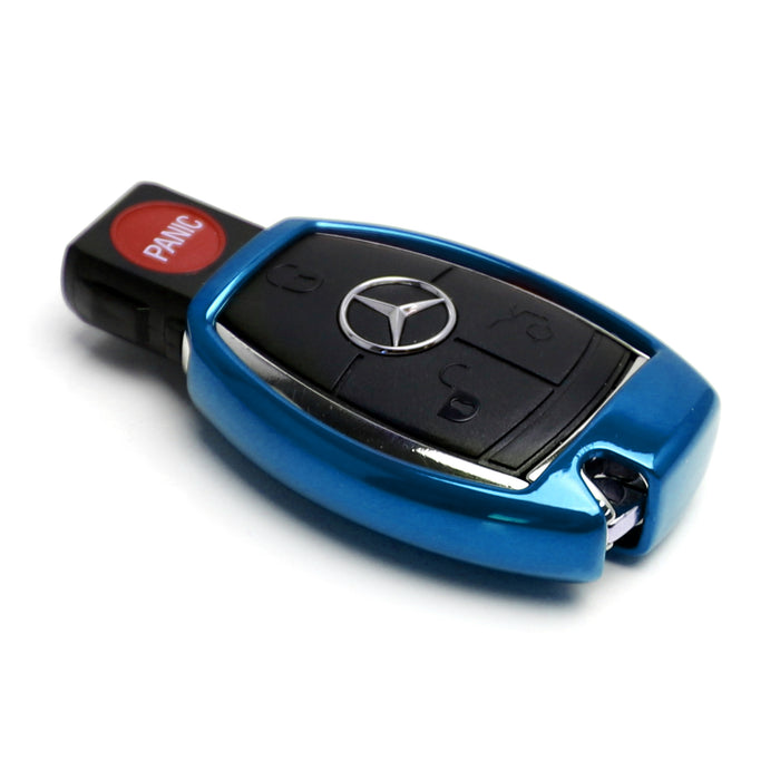 Chrome Blue TPU Key Fob Case For Mercedes C E S M CLA CLK CLS SLK GLK GLA GL etc
