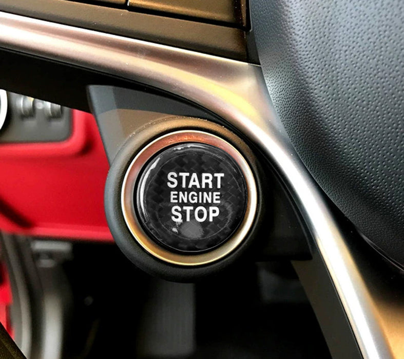 Black Carbon Fiber Keyless Engine Push Start Button Cover For Alfa Romeo Giulia