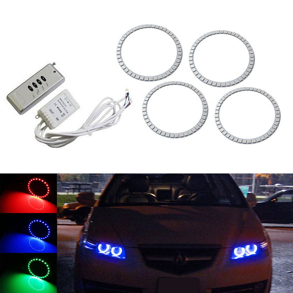 iJDMTOY 4pc Set 7-Color RGB LED Angel Eye Halo Rings w/Remote Compatible  with BMW E39 E46 3 5 7 Series Xenon Trim