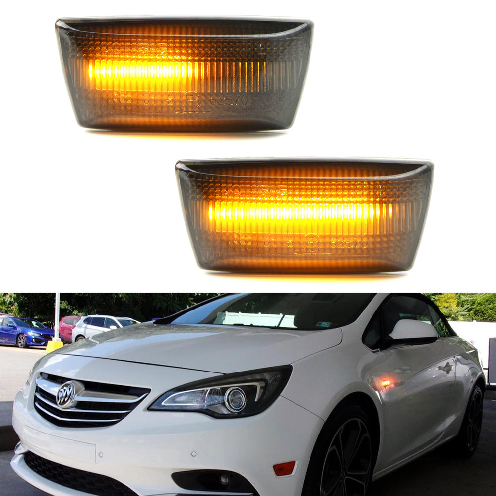 Smoked Sequential Full LED Amber Side Marker Lights For 13-19 Buick/Opel Cascada