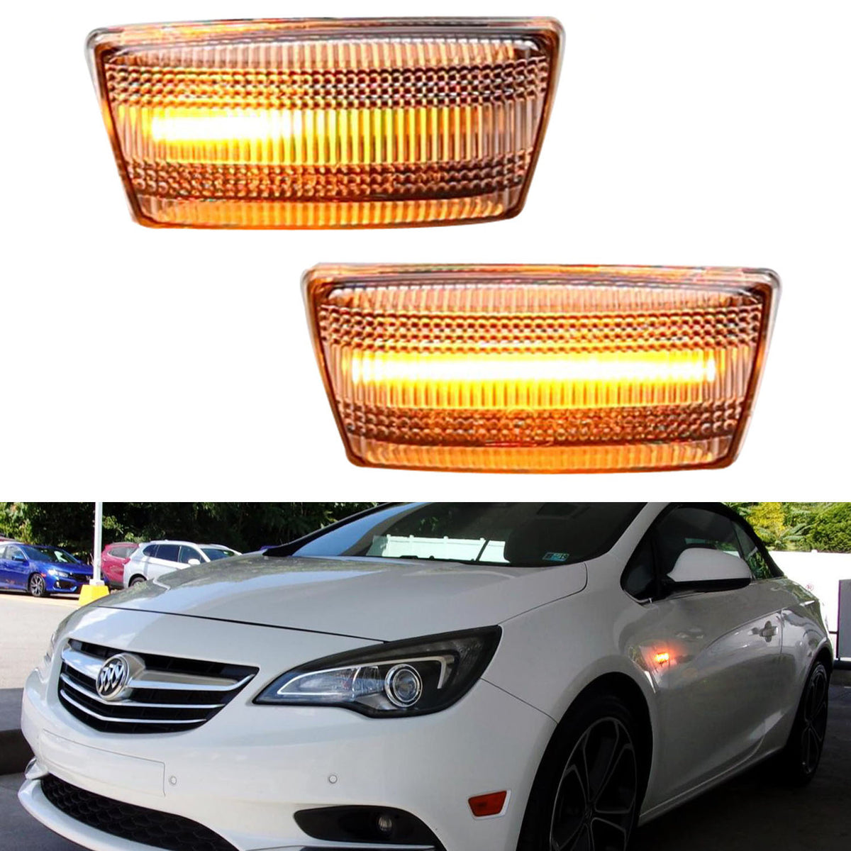 Clear Sequential Amber Side Marker Lights For 13-19 Buick/Opel
