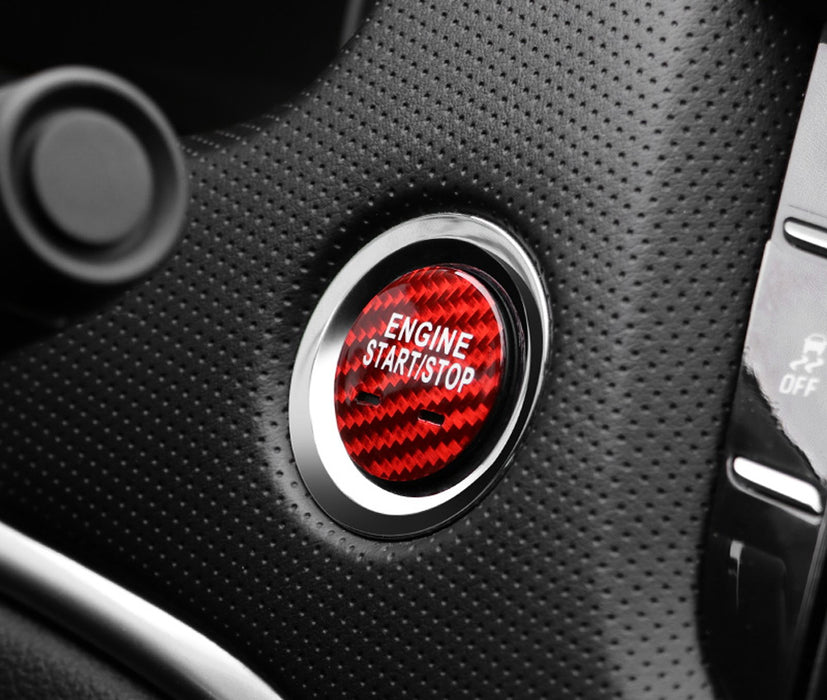 Red Real Carbon Fiber Keyless Engine Push Start Button For Cadillac Chevy GMC