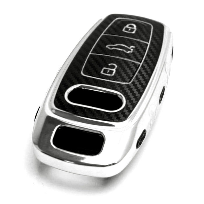 Silver w/Carbon TPU Key Fob Protective Case For Audi 2019-up A6 A7 E-Tron A8 Q8