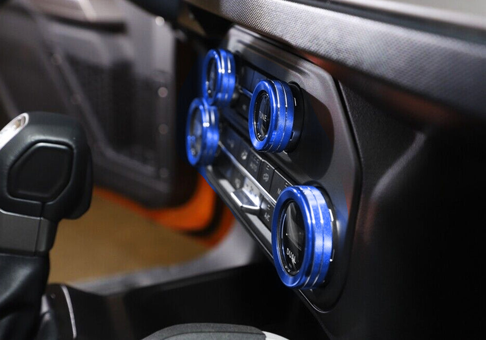 6pc Blue AC Stereo Tune 4x4 Knob Headlight Switch Covers For 2021-up Ford Bronco
