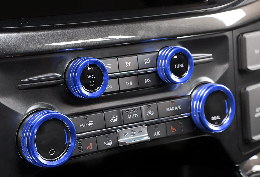 7pc Blue AC Stereo Trailer/4WD Knob Headlight Switch For 21+ Ford F150 12"Screen